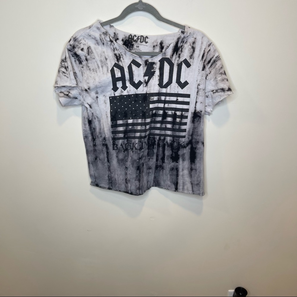 AC/DC Tye Die Black and White Logo Short Sleeve T Shirt